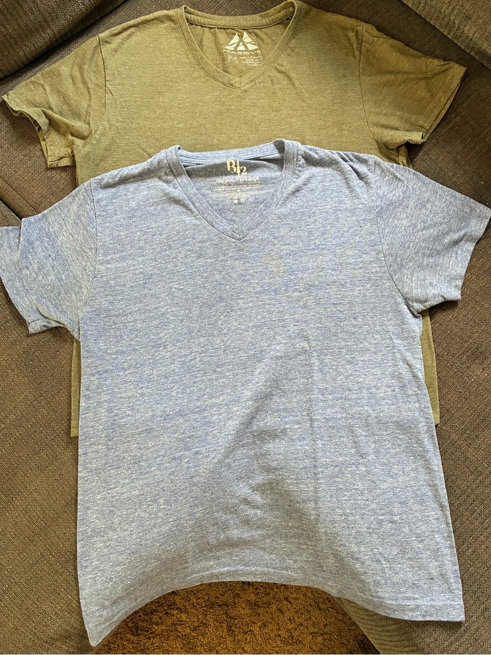 Bamboo Blend V-Neck Men's T-Shirts - Blue and Olive